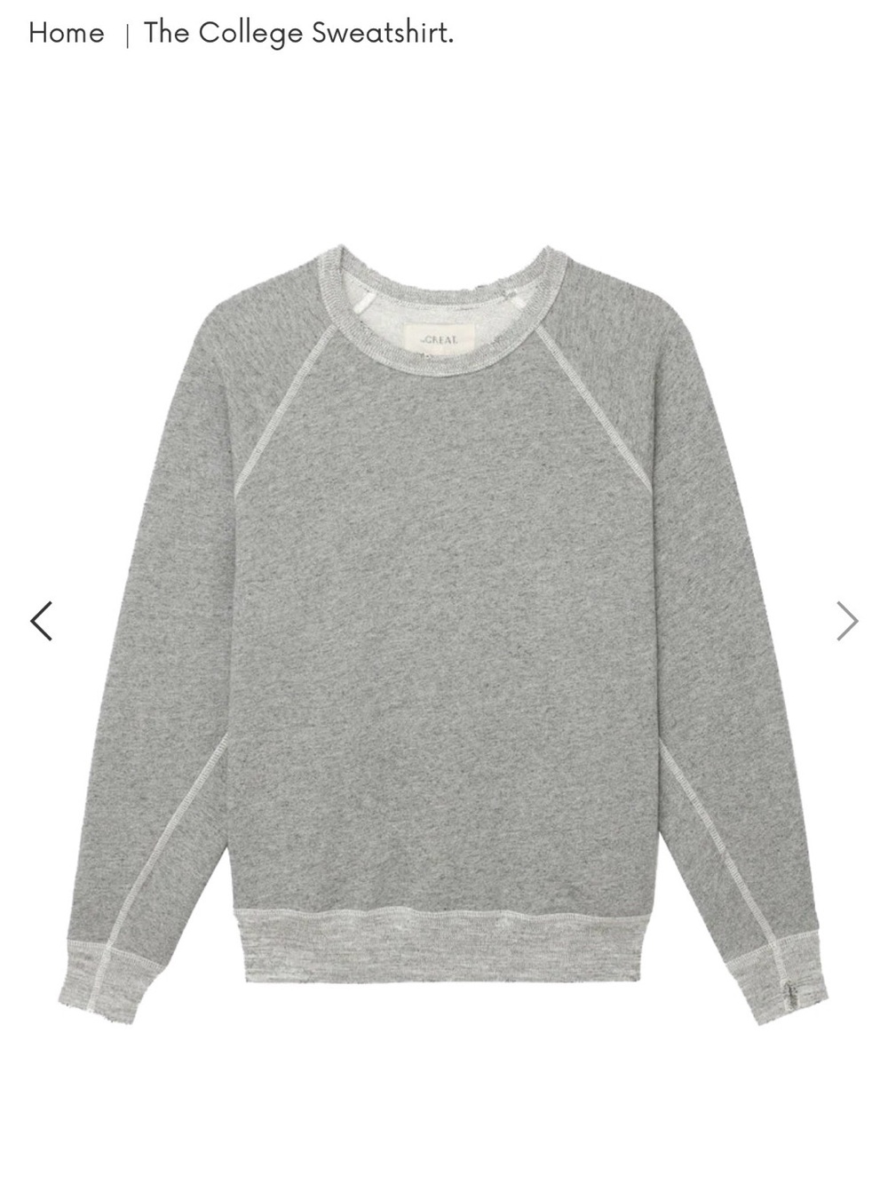 THE GREAT. Women's Heather Gray Raglan Crewneck The College Sweatshirt - Picture 6 of 6